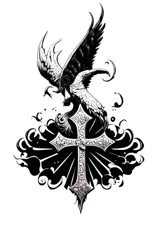 Biblical Scripture writing, Norse Valkyrie, clouds, rays, floral patterns, Norse cross tattoo design idea