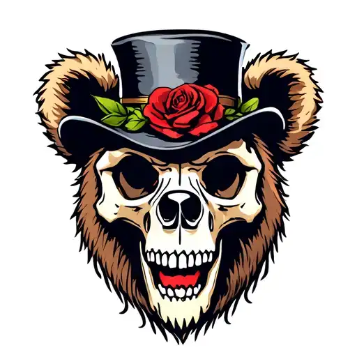 greatful dead bear skull top hat adorened smoking tattoo design idea