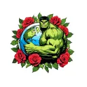 incredable hulk hilding the world with roses around him tattoo design idea