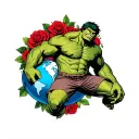 incredable hulk hilding the world with roses around him tattoo design idea