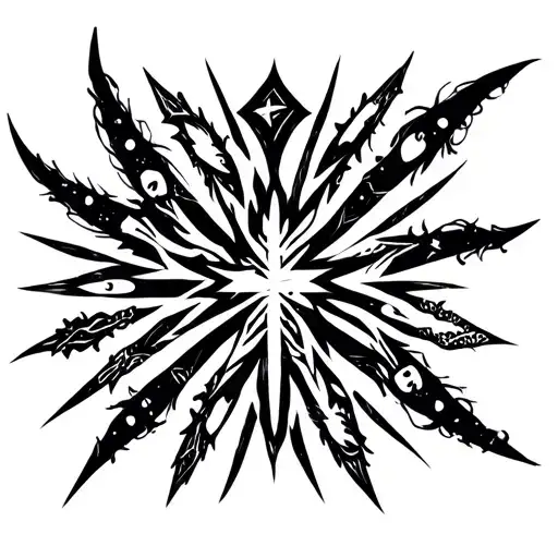 neo tribal style neo sighilism not painted, hollow forms without color, many, crosses, fangs, different thin forms, claw tattoo design idea