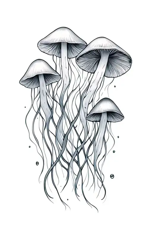 mushrooms that turn into jellyfish floating garden tattoo design idea