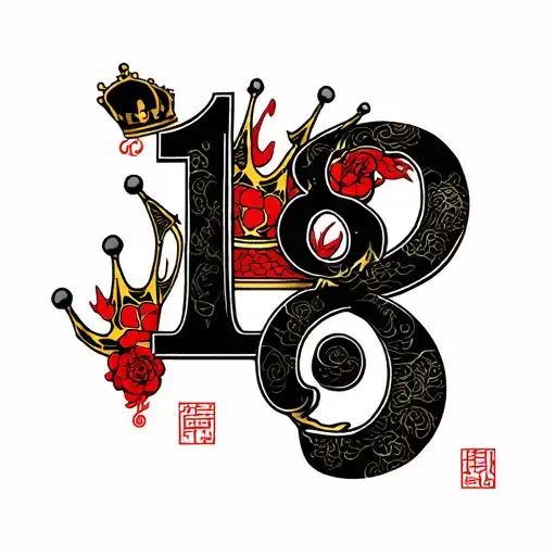 18 number and crown tattoo design idea