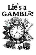 "Life's a Gamble" rose under casino chips $500 and $100, cards, $100 dollar bills, dice, cracked clock tattoo design idea
