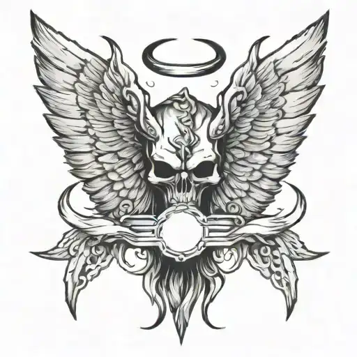 Angel wings and devil horns tattoo design idea