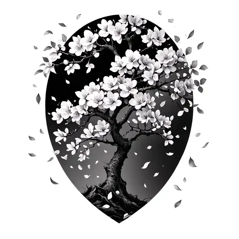 cherry blossom tree with petals falling tattoo design idea