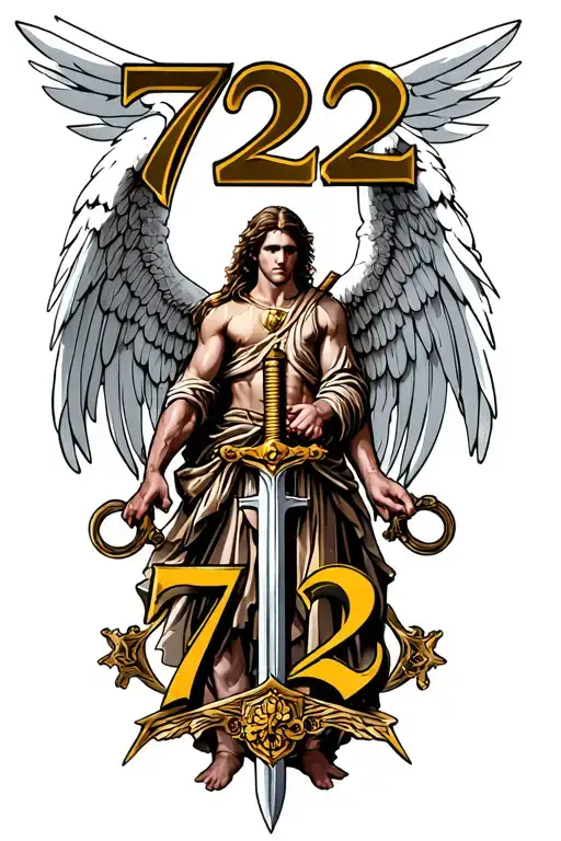 "732" "732" st. michael with wings and sword tattoo design idea