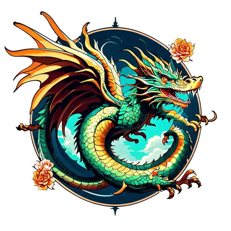 dragon taking flight tattoo design idea