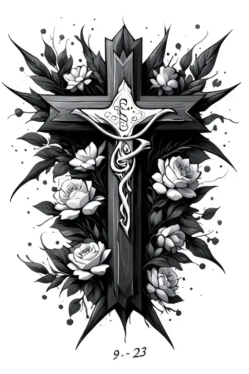 cross with mark 9:23 written in front tattoo design idea