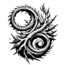triskelion with sticks and leaves as one spiral, water as another spiral, fire as the third spiral, and air swirls aroun tattoo design idea