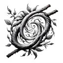 triskelion with sticks and leaves as one spiral, water as another spiral, fire as the third spiral, and air swirls aroun tattoo design idea