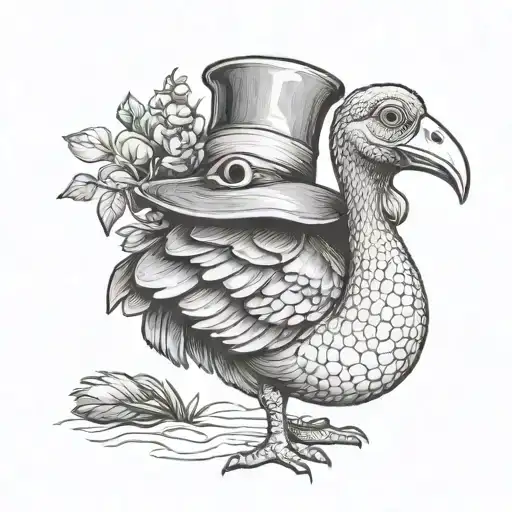 dodo bird wearing hat and bag tattoo design idea