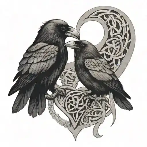 two ravens in the shape of a heart with Celtic knots tattoo design idea