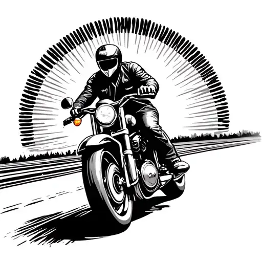 Harley riding into sunset, with love one's fingerprints as the sun. with a route from Michigan to southern Illinois  tattoo design idea