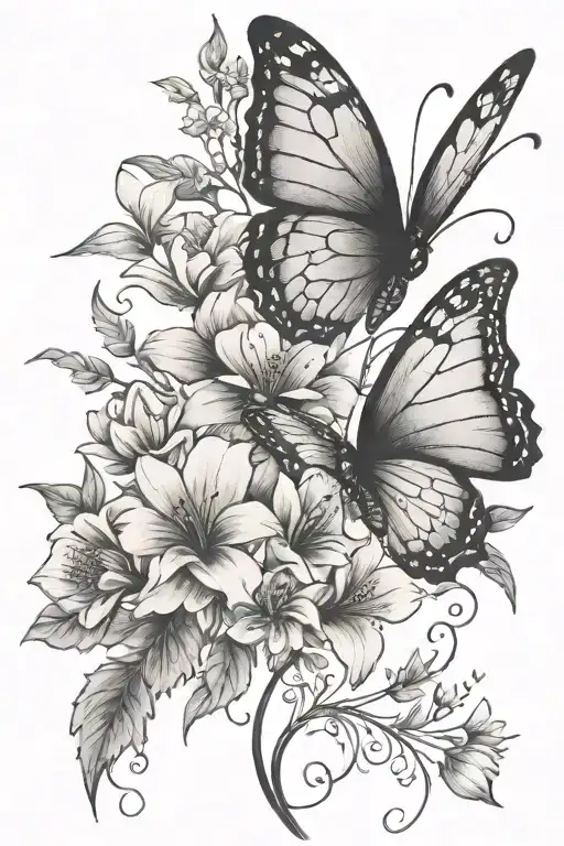 butterfly with flowers and stem in script writing spine tattoo tattoo design idea