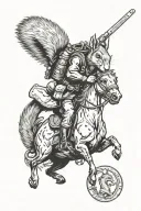 Squirrel riding horse while eating acorn and holding a gun tattoo design idea