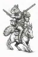 Squirrel riding horse while eating acorn and holding a gun tattoo design idea