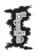 word commit inside a cross doing down the arm sleeve tattoo design idea