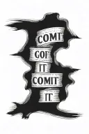 word commit inside a cross doing down the arm sleeve tattoo design idea