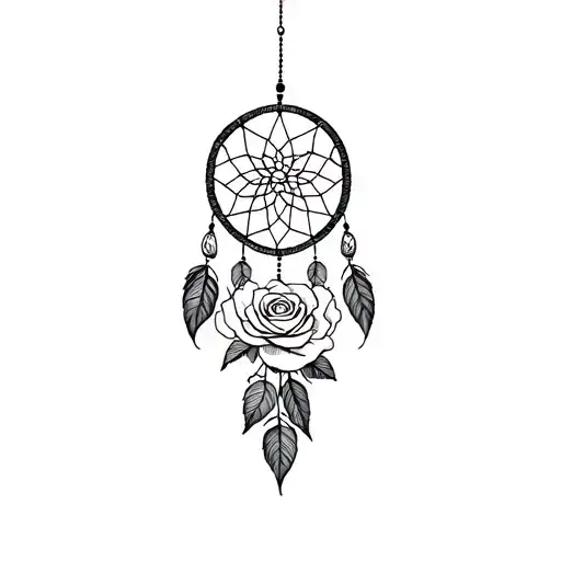 dream catcher and roses tattoo design idea