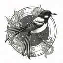 Flying willy wagtail. Cosmic pattern. Magic summoning circle. Nordic lines tattoo design idea