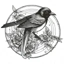 Flying willy wagtail. Cosmic pattern. Magic summoning circle. Nordic lines tattoo design idea