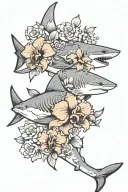 shark with black orchid flowers tattoo design idea