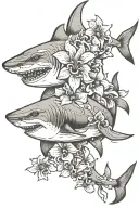 shark with black orchid flowers tattoo design idea