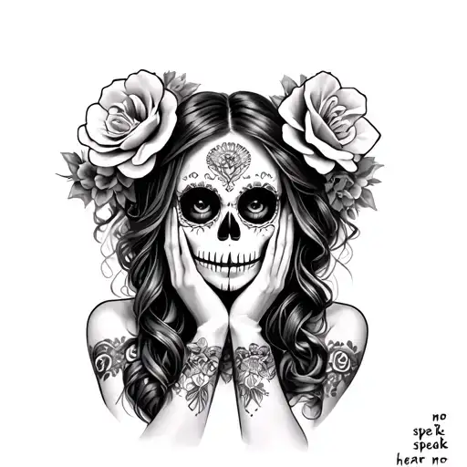 day of the dead girls as see no evil speak no evil hear no evil tattoo design idea