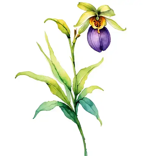 lady slipper transformed into a bird tattoo design idea