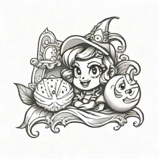 a pickle and a princess peach tattoo design idea