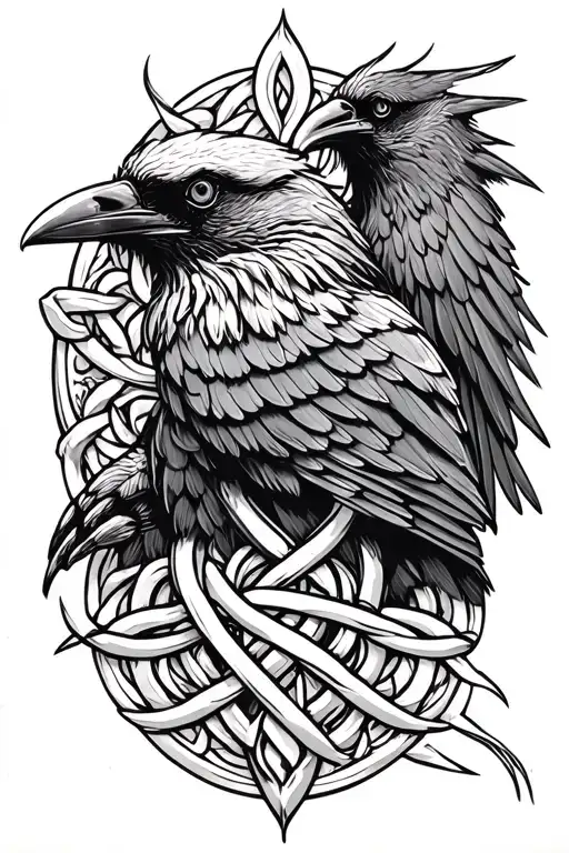 anglo saxon knot work, raven, grim reaper tattoo design idea