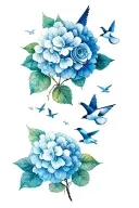rose hydrangea birds flying away tattoo design idea