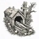 Coffin graveyard scene featuring children tattoo design idea