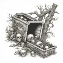 Coffin graveyard scene featuring children tattoo design idea