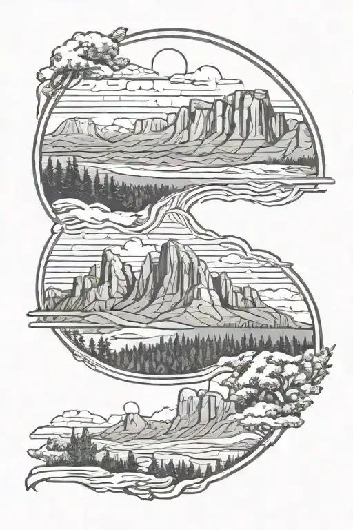 Utah themed tattoo with mountains and arches national park combined tattoo design idea
