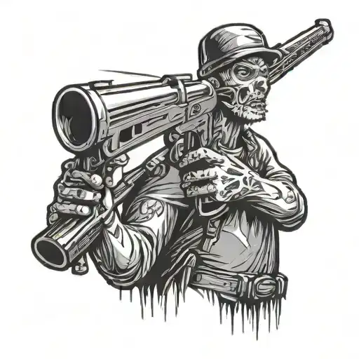 stick figure holding shotgun upward surrounded tattoo design idea