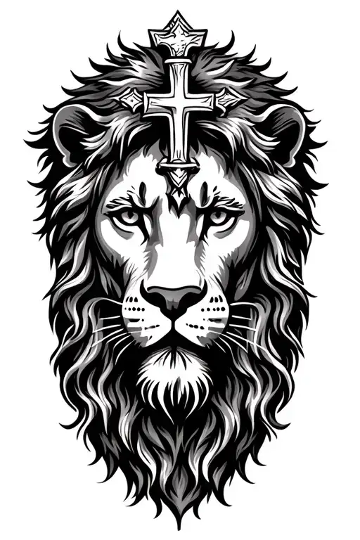 Jesus face with lion and cross  tattoo design idea
