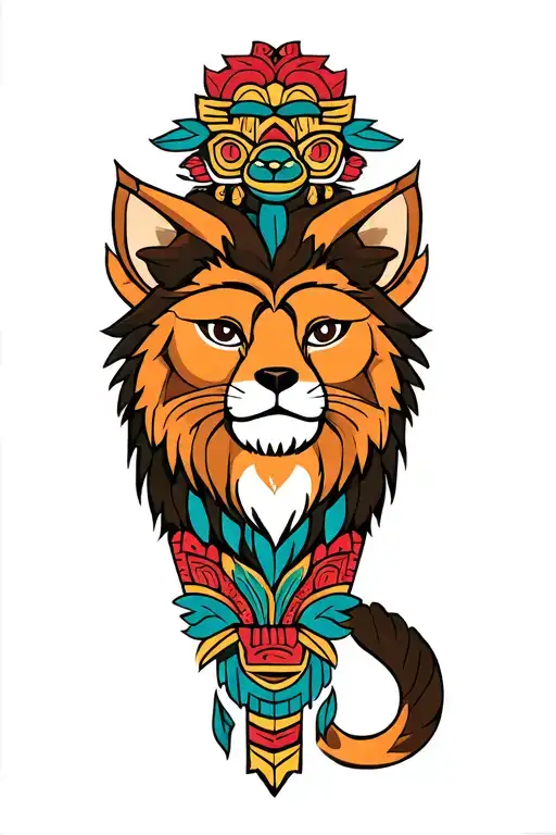 lion fox monkey turtle totem pole tattoo design idea