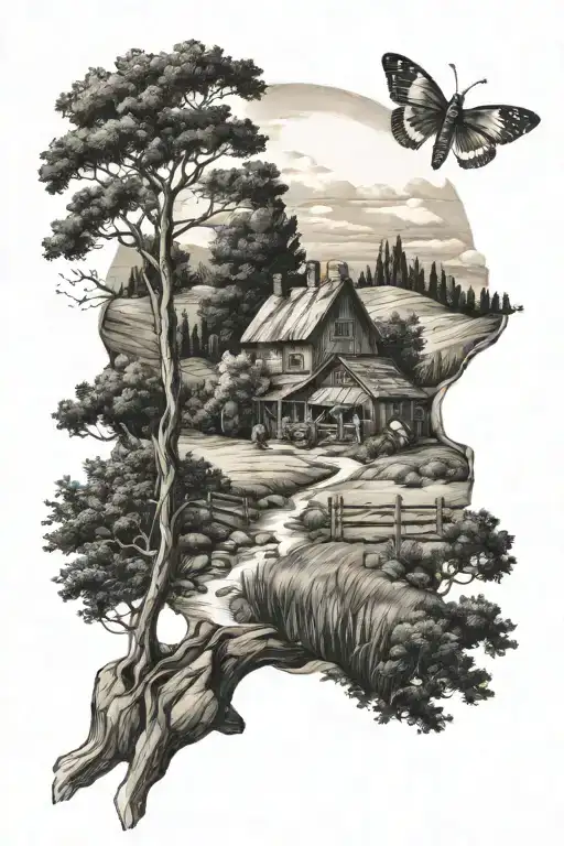 country landscape tattoo design idea