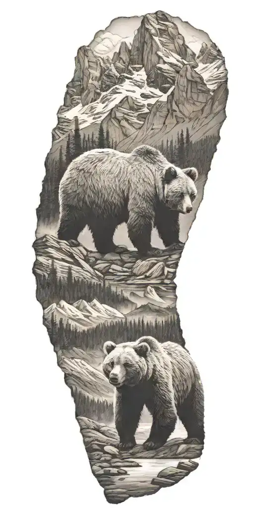 bear  and mountains  tattoo design idea