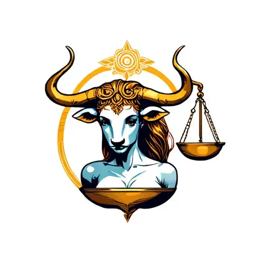 libra scales and feminine taurus bull tattoo design idea