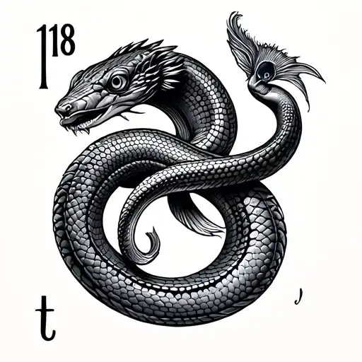 cobra snake wrapped, number 18, letter m, n, v, t , d, peacock & arowana fish tattoo design idea