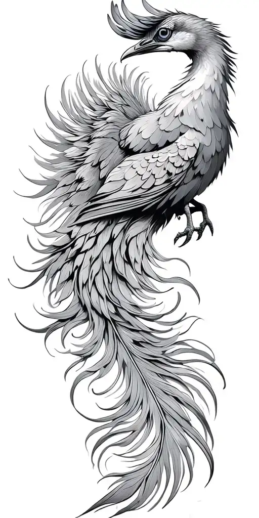 phoenix bird flying peacock feather tail tattoo design idea