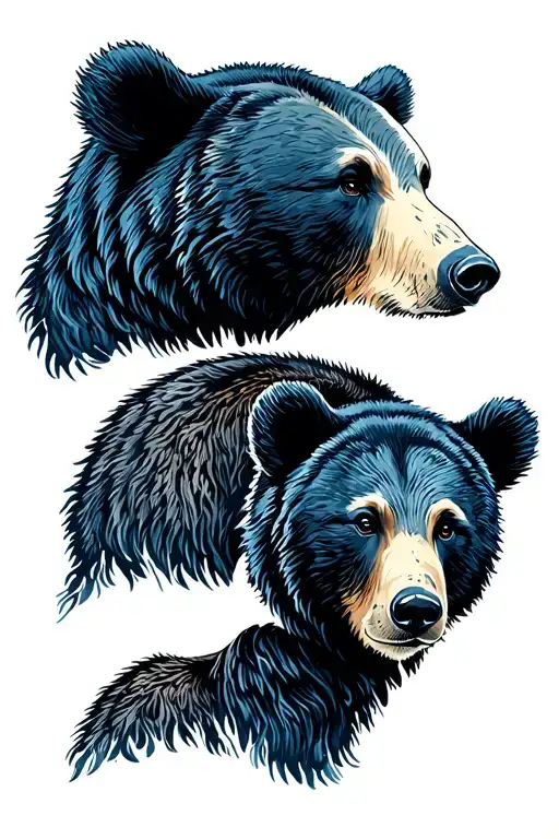 mother bear two cubs face only tattoo design idea