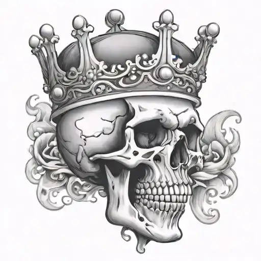 skull wearing a crown on fire  tattoo design idea