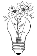 the top of the light bulb is broken and it has  flowers coming out of the top with the stems in the light bulb tattoo design idea
