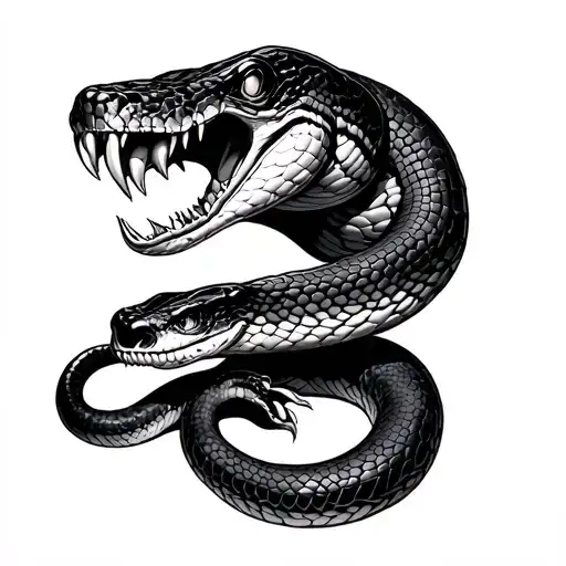 snake with giant fangs full body tattoo design idea