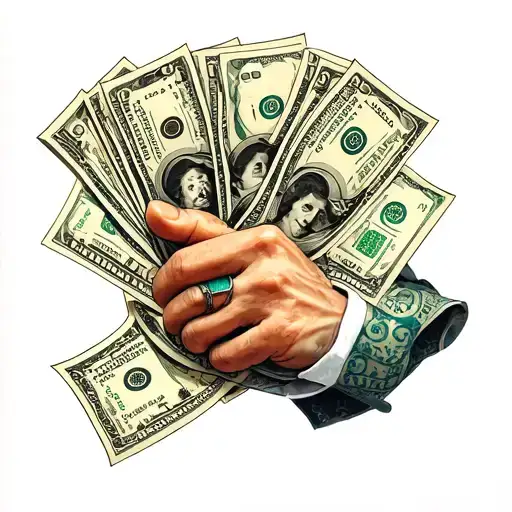 Hand tattoo with the things of Music Money and Robberys tattoo design idea