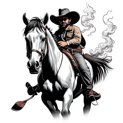 Cowboy Smoking riding horse tattoo design idea